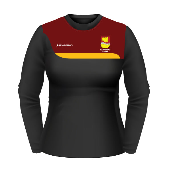 Hampstead RFC Women's Tempo Multisport Long Sleeve T Shirt Black/Burgundy/Amber