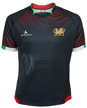 Olorun Contour Wales Home Nations Rugby Shirt ( Away Design - Black )