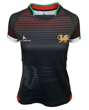 Women's Olorun Wales Contour Home Nations Rugby Shirt (Away - Black Design)